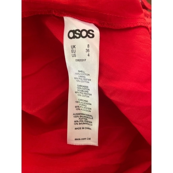 ASOS Premium Broderie Fabric Lace Eyelet Cocktail Red Cotton Midi Dress US 4 - Picture 4 of 12
